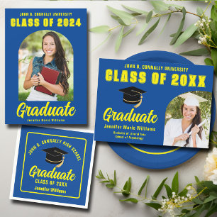 Blue Yellow Graduate Photo Arch 2024 Graduation Announcement