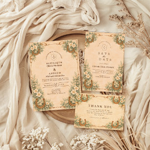 Western Desert Horseshoe Floral Wedding Invitation