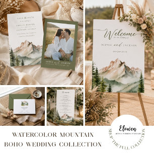 Arched Boho Watercolor Mountain Wedding Invitation