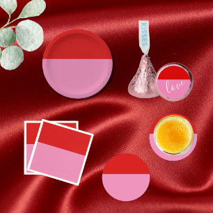 Simple Plain Red and Pink Colorblock Round Paper Coaster