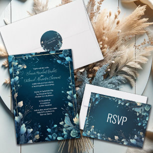 Dark Aquamarine and Teal Blue Floral Wedding Napkin
