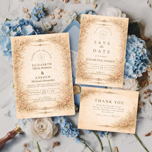 Elegant Vintage Floral Botanical Wedding Invitation