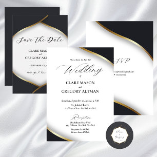 Elegant Black White Gold Wedding Save The Date