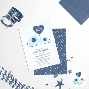 It's a Boy Simple Cute Blue Elephant Baby Shower Invitation