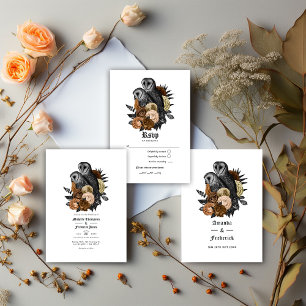 Amber Floral Owls Gothic Wedding Programme
