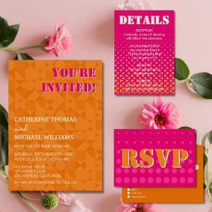 Modern Colourful Pink & Orange Geometric Wedding Enclosure Card