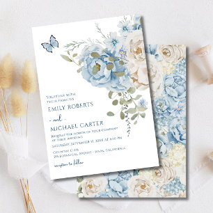 Romantic Dusty Blue Watercolor Floral Wedding Vellum Invitations