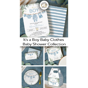 It’s A Boy Blue Boho Watercolor Cloth Baby Shower Invitation