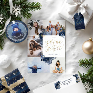 Elegant Navy Watercolor & Jewels Shine So Bright Wrapping Paper