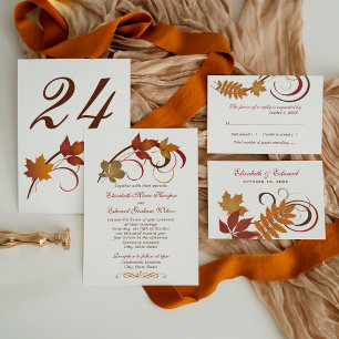 Rustic Falling Leaves Wedding Monogram Thank You Card