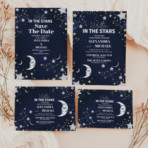 Elegant Celestial Crescent Moon Wedding Save The Date