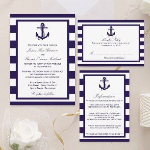 The Nautical Anchor Navy Stripe Wedding Collection All In One Invitation