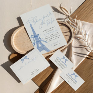 Bonjour Bébé Blue Paris Eiffel Tower Baby Shower Thank You Card