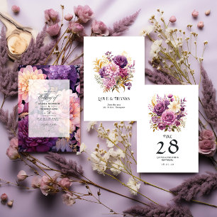 Mauve and Gold Floral Wedding Table Number
