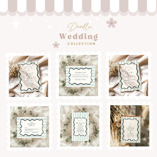Retro Doodle Wavy Frame Wedding Invitation