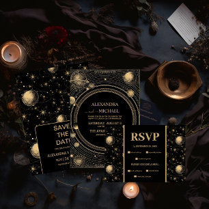Mystical Black Gold Celestial Galaxy Wedding Save The Date