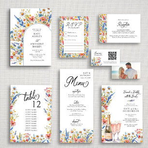 Country Wildflower Wedding Colourful Floral Frame RSVP Card