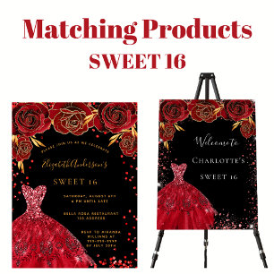 Sweet 16 black red dress budget invitation flyer