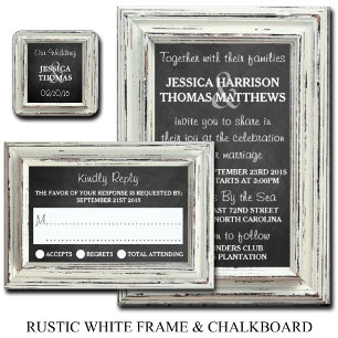 Rustic White Frame & Chalkboard Wedding Collection Invitation