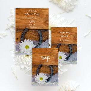 White Daisy Horseshoe Country Wedding RSVP Card