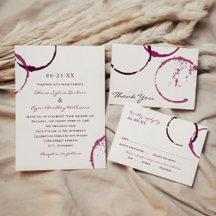 Rustic Burgundy Wine Stain Wedding Thank You Card