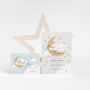 Moon and Stars Grey Book Request Baby Shower Enclosure Card