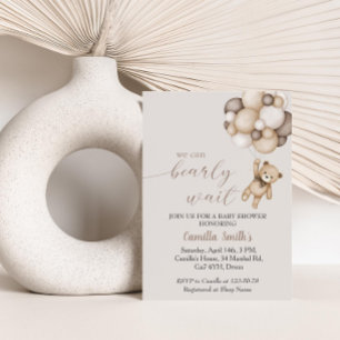 Cute Bear With Balloons Baby Shower Invitation