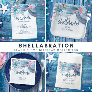 Shellabration   Beach Starfish Seashells Birthday Invitation