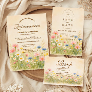 Wildflower Meadow Gold Quinceañera Save The Date