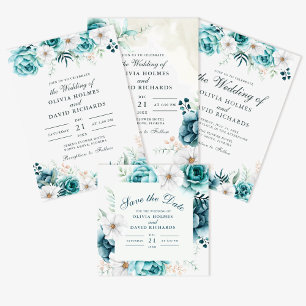 Teal and Off-White Wildflowers Save the Date Card
