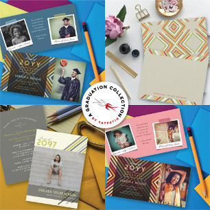 Geometric Diamond Mod Stripes Modern Graduation Thank You Card