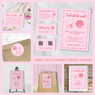 Farmer's Market Pink & Red Scribble Bridal Shower Classic Round Sticker