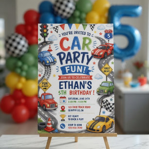 Car Party Fun Race Car Birthday Kids Race Party Classic Round Sticker
