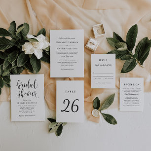 Modern Black Script Wedding Bridal Shower Invitation