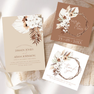 Boho Terracotta Brown Pampas Grass Floral Wedding Menu