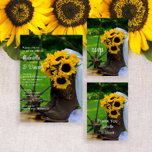 Rustic Sunflowers and Cowboy Boots Western Wedding Magnetic Invitation
