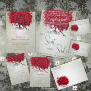 Rustic Mason Jar Red Heart Leaf Tree Wedding Invitation