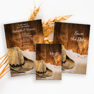 Cowboy Hat and Barn Wood Western Wedding RSVP Card