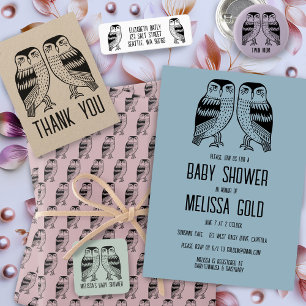 Twin Owls Cute Simple Chic BABY SHOWER CUSTOM Invitation Postcard