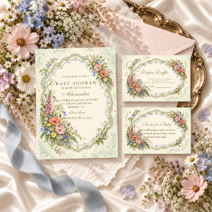 Vintage Wildflower Baby Shower Books for Baby Enclosure Card