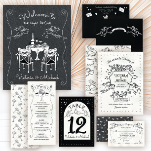 Hand Drawn Doodle Cherub Cupid Crest Wedding Invitation