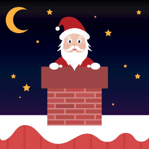 Santa Claus in Chimney on House Roof Xmas night