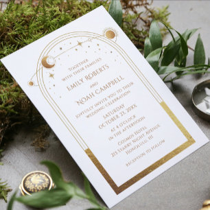 Celestial White Gold Sun Star Moon Space  Invitation