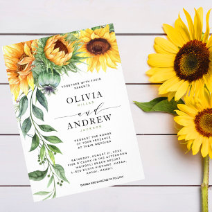 Elegant Sunflower Watercolor Modern Wedding Invite