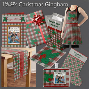1940s Xmas Gingham  60" x 84" Tablecloth