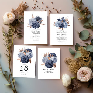 Dusty Blue and Rose Gold Floral Rehearsal Dinner Invitation