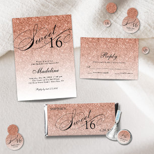 Silver Glam Glitter Sweet 16 Square Invitation