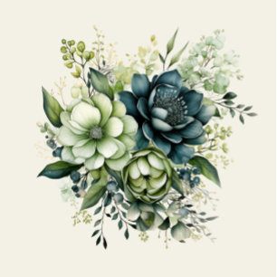 Blue Green watercolor flowers customisable RSVP Card