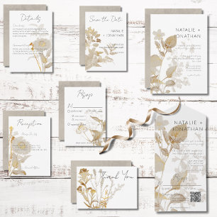 Neutral Tan Wildflowers Modern Wedding Thank You Card