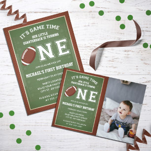 Football First Birthday Photo Invitation